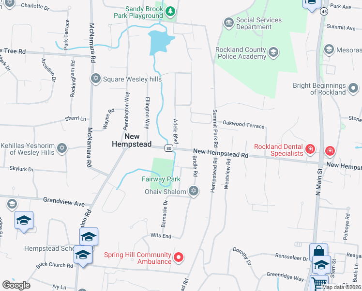map of restaurants, bars, coffee shops, grocery stores, and more near 2 Adele Boulevard in Spring Valley