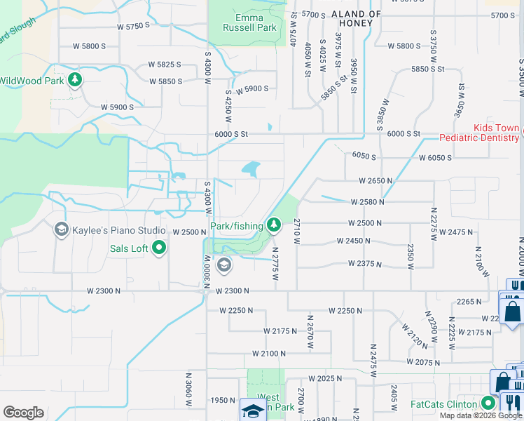 map of restaurants, bars, coffee shops, grocery stores, and more near 2579 North 2775 West in Clinton