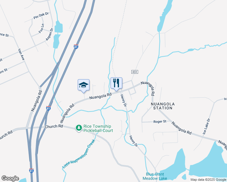 map of restaurants, bars, coffee shops, grocery stores, and more near 2671 Nuangola Road in Mountain Top