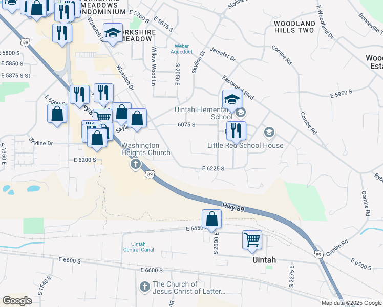 map of restaurants, bars, coffee shops, grocery stores, and more near 1286 East 6175 South in Ogden