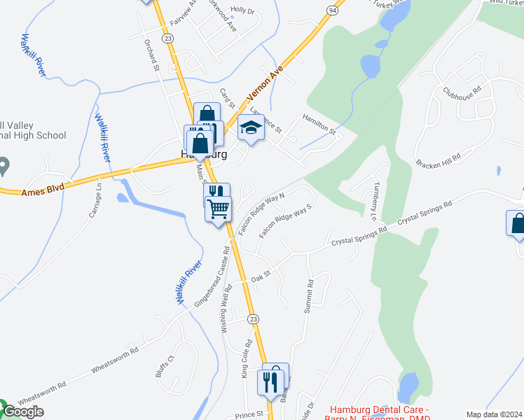 map of restaurants, bars, coffee shops, grocery stores, and more near 98 Falcon Ridge Way North in Hamburg