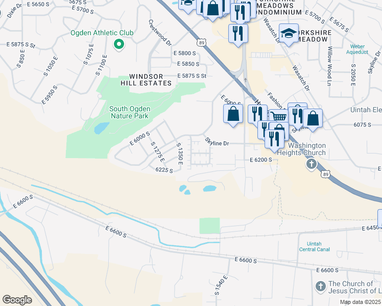 map of restaurants, bars, coffee shops, grocery stores, and more near 6149 Haven Canyon Road in South Ogden