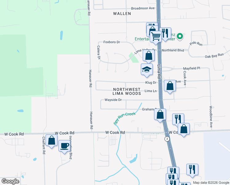 map of restaurants, bars, coffee shops, grocery stores, and more near 2137 Lima Lane in Fort Wayne
