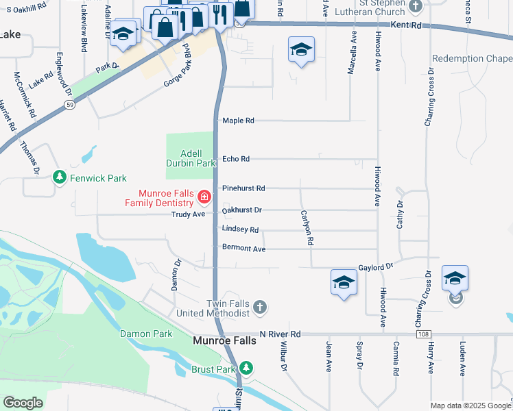 map of restaurants, bars, coffee shops, grocery stores, and more near 72 Oakhurst Drive in Munroe Falls