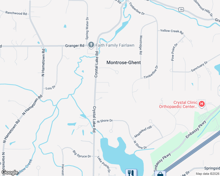 map of restaurants, bars, coffee shops, grocery stores, and more near 535 Crystal Lake Road in Akron