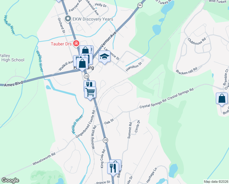 map of restaurants, bars, coffee shops, grocery stores, and more near 115 Falcon Ridge Way North in Hamburg