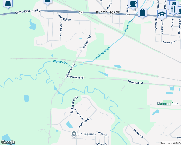 map of restaurants, bars, coffee shops, grocery stores, and more near 3271 Hommon Road in Ravenna