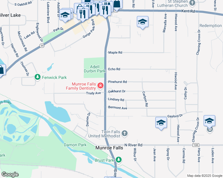 map of restaurants, bars, coffee shops, grocery stores, and more near 28 Oakhurst Drive in Munroe Falls