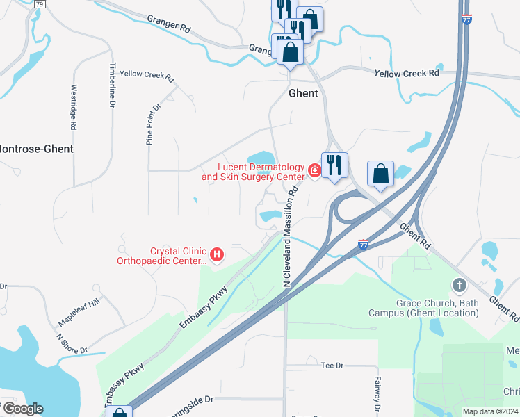 map of restaurants, bars, coffee shops, grocery stores, and more near 3616 Sparrow Pond Circle in Akron
