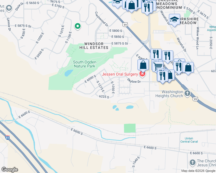 map of restaurants, bars, coffee shops, grocery stores, and more near 1325 East 6125 South in South Ogden