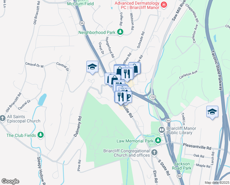 map of restaurants, bars, coffee shops, grocery stores, and more near 1112 Pleasantville Rd in Briarcliff Manor