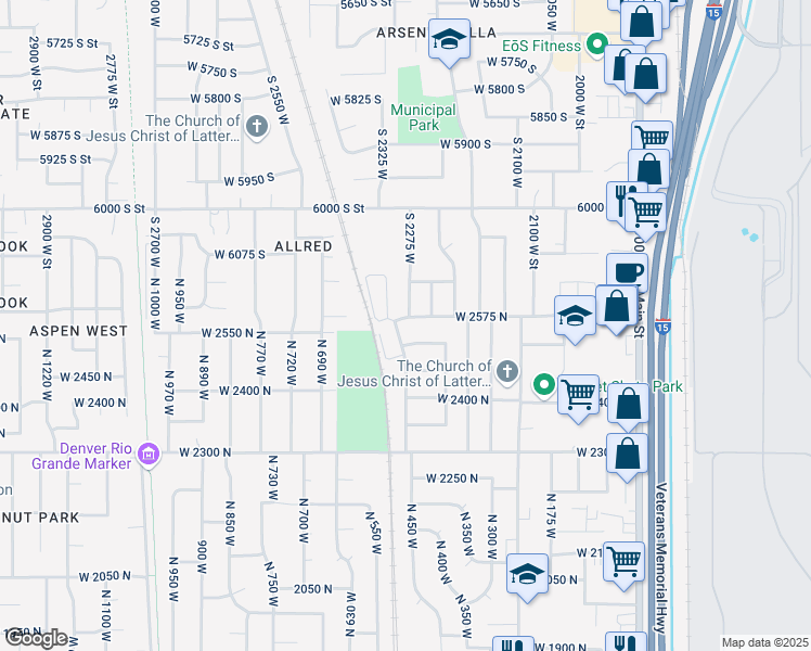 map of restaurants, bars, coffee shops, grocery stores, and more near 459 West 2575 North in Sunset