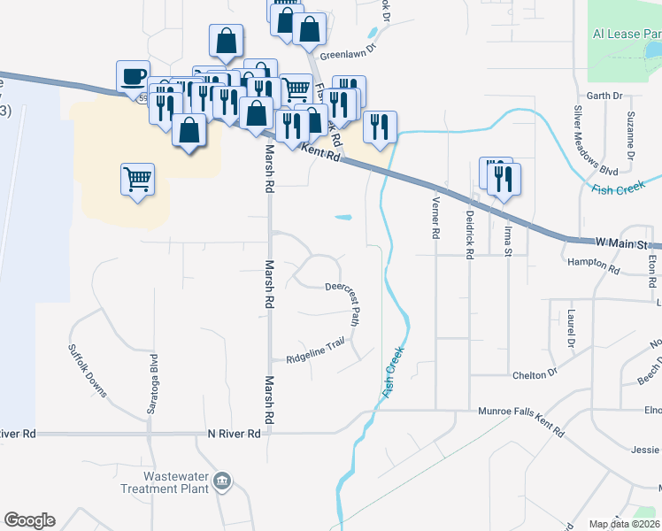 map of restaurants, bars, coffee shops, grocery stores, and more near 3436 Hunters Crossing in Stow