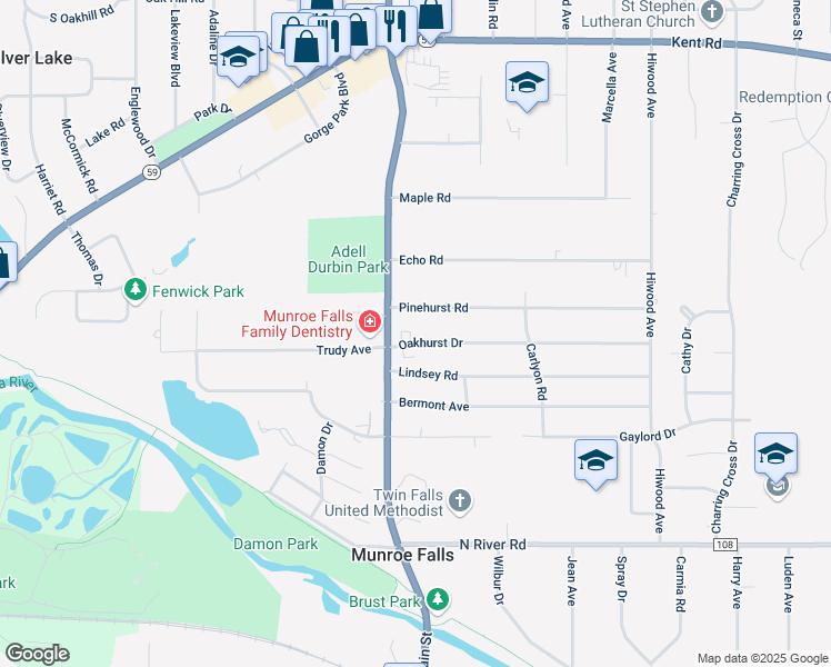 map of restaurants, bars, coffee shops, grocery stores, and more near 28 Oakhurst Drive in Munroe Falls