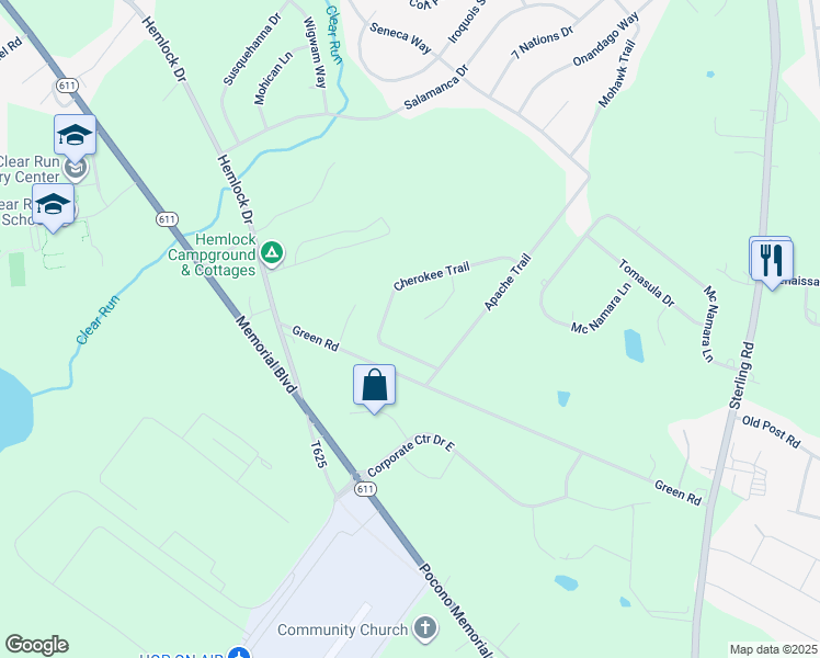 map of restaurants, bars, coffee shops, grocery stores, and more near 131 Saint Regis Walk in Tobyhanna