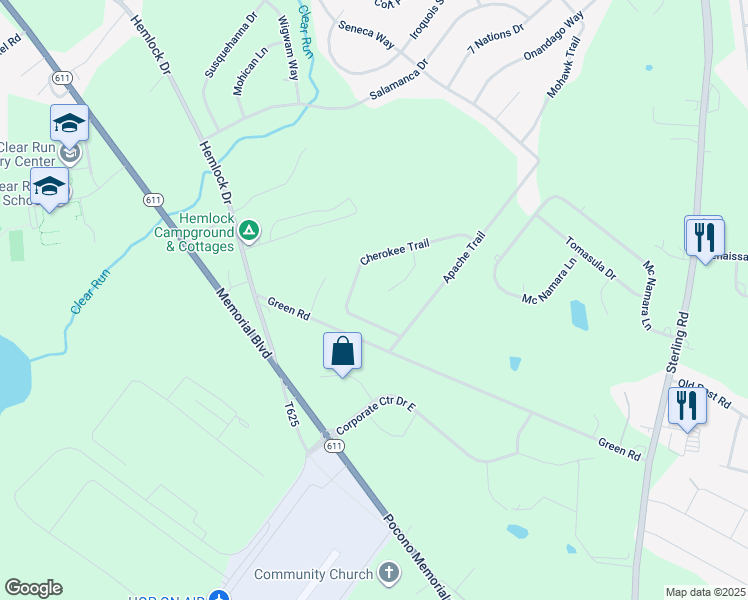 map of restaurants, bars, coffee shops, grocery stores, and more near 131 Saint Regis Walk in Tobyhanna