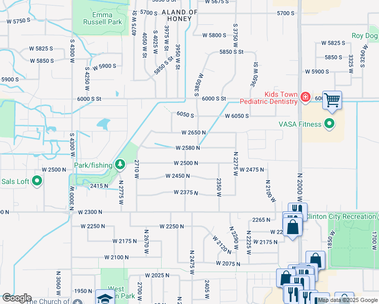 map of restaurants, bars, coffee shops, grocery stores, and more near 2558 N 2500 W in Clinton