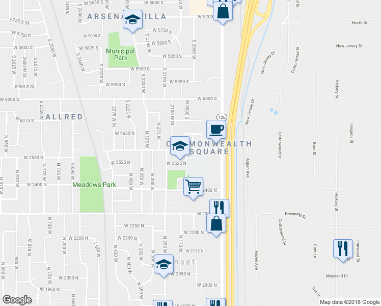 map of restaurants, bars, coffee shops, grocery stores, and more near 175 West 2575 North in Sunset
