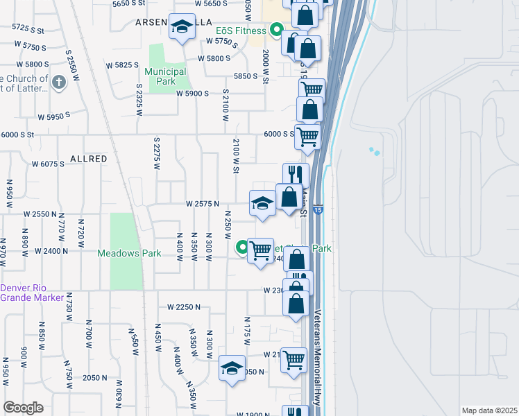 map of restaurants, bars, coffee shops, grocery stores, and more near 175 West 2575 North in Sunset