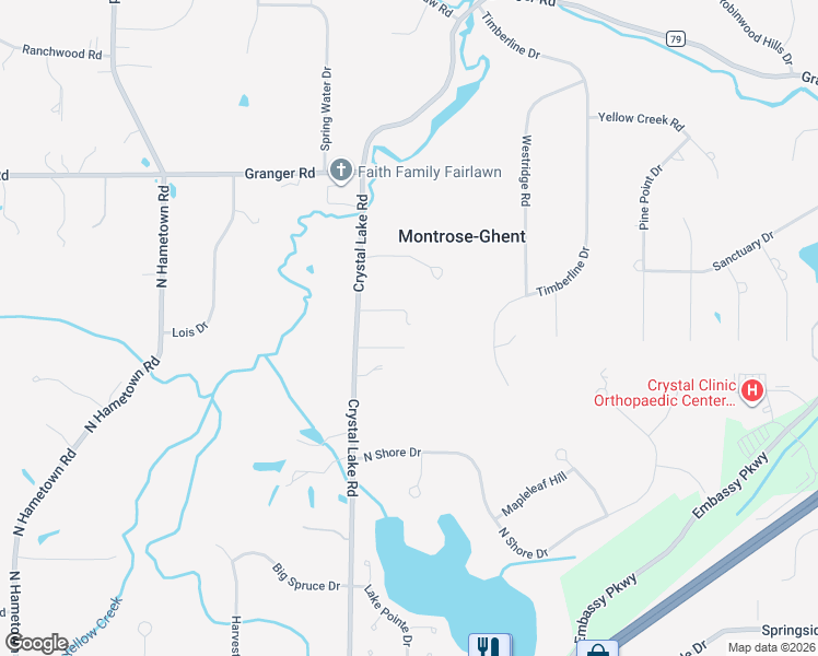 map of restaurants, bars, coffee shops, grocery stores, and more near 535 Crystal Lake Road in Akron
