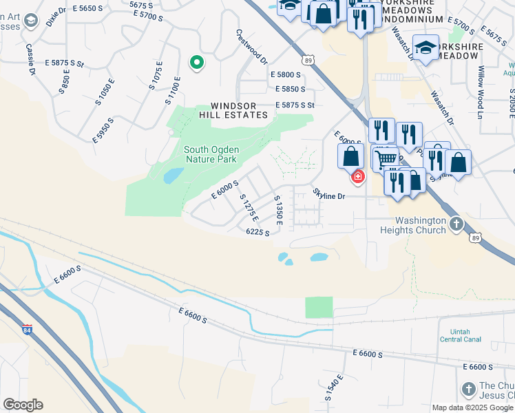 map of restaurants, bars, coffee shops, grocery stores, and more near 1296 E 6125 S in Ogden