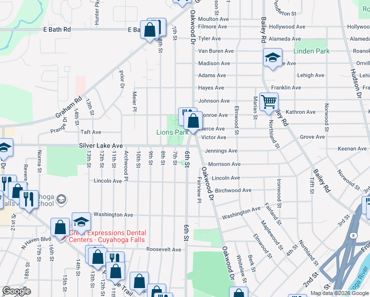 map of restaurants, bars, coffee shops, grocery stores, and more near 2888 6th Street in Cuyahoga Falls