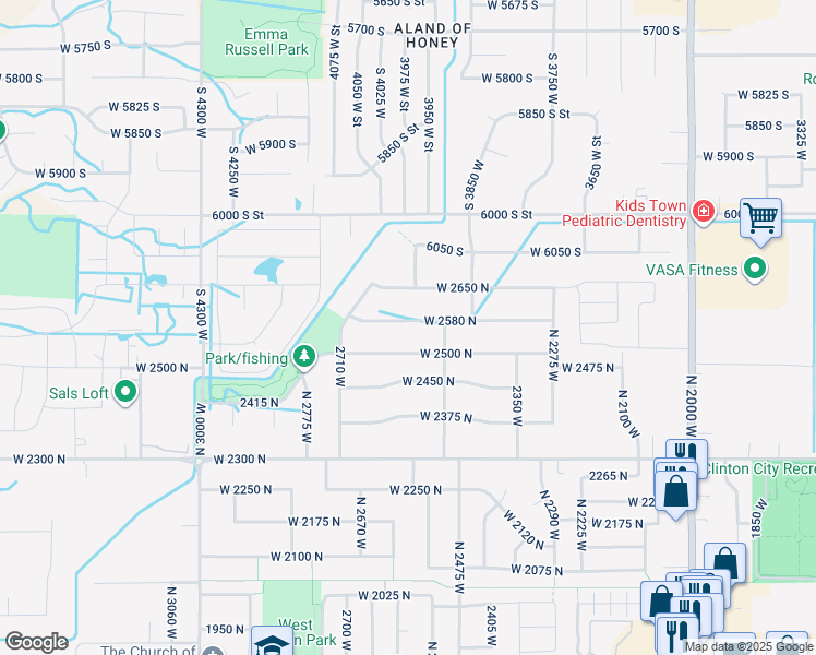 map of restaurants, bars, coffee shops, grocery stores, and more near 2583 West 2580 North in Clinton