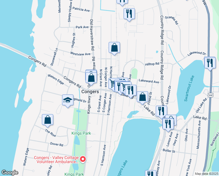 map of restaurants, bars, coffee shops, grocery stores, and more near 7 N Harrison Ave in Congers