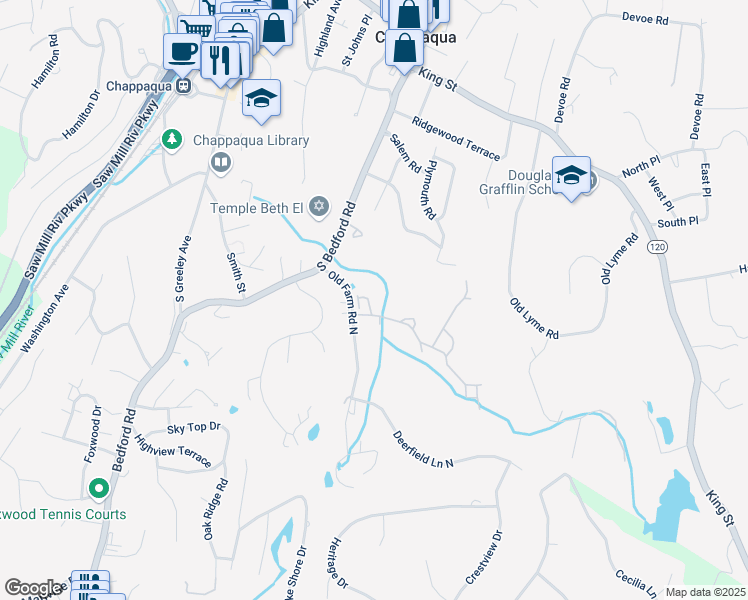 map of restaurants, bars, coffee shops, grocery stores, and more near 35 Pond View Lane in Chappaqua