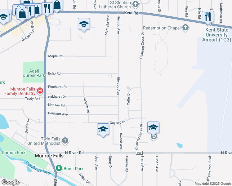 map of restaurants, bars, coffee shops, grocery stores, and more near 411 Hiwood Avenue in Munroe Falls