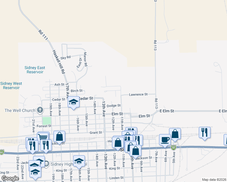 map of restaurants, bars, coffee shops, grocery stores, and more near 1245 Alta Vista Road in Sidney