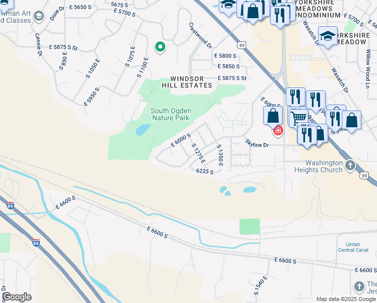 map of restaurants, bars, coffee shops, grocery stores, and more near 6082 1250 East in South Ogden