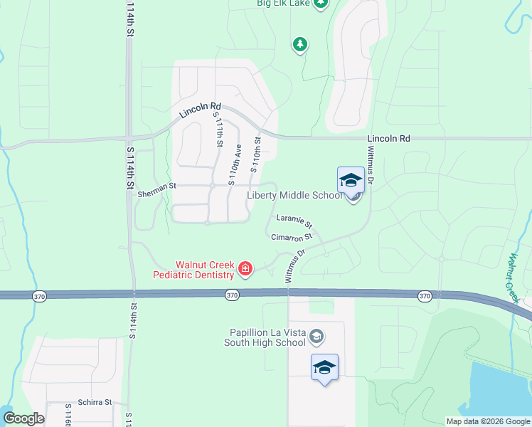 map of restaurants, bars, coffee shops, grocery stores, and more near 10908 South 109th Street in Papillion