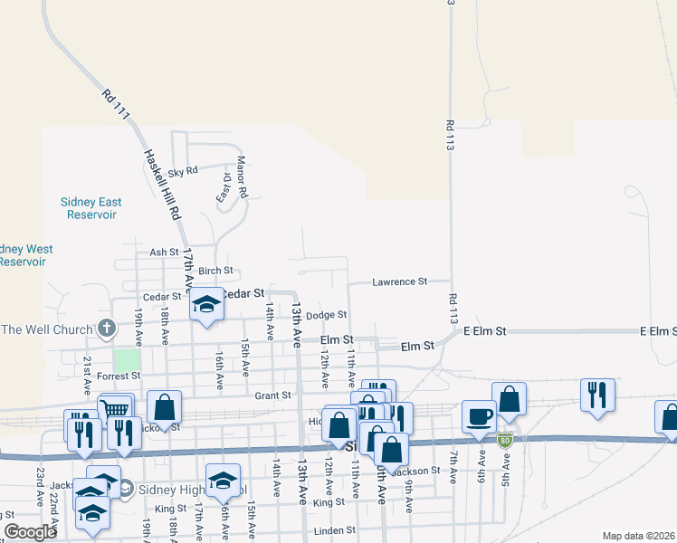 map of restaurants, bars, coffee shops, grocery stores, and more near 1245 Alta Vista Road in Sidney