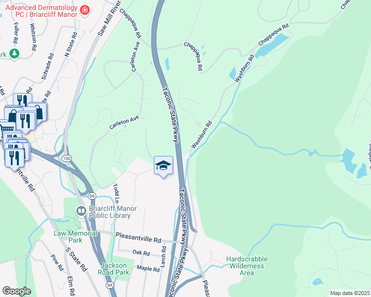 map of restaurants, bars, coffee shops, grocery stores, and more near 220 Washburn Road in Briarcliff Manor