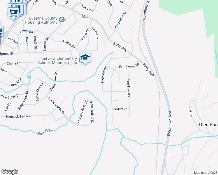 map of restaurants, bars, coffee shops, grocery stores, and more near 4 Highland Road in Mountain Top