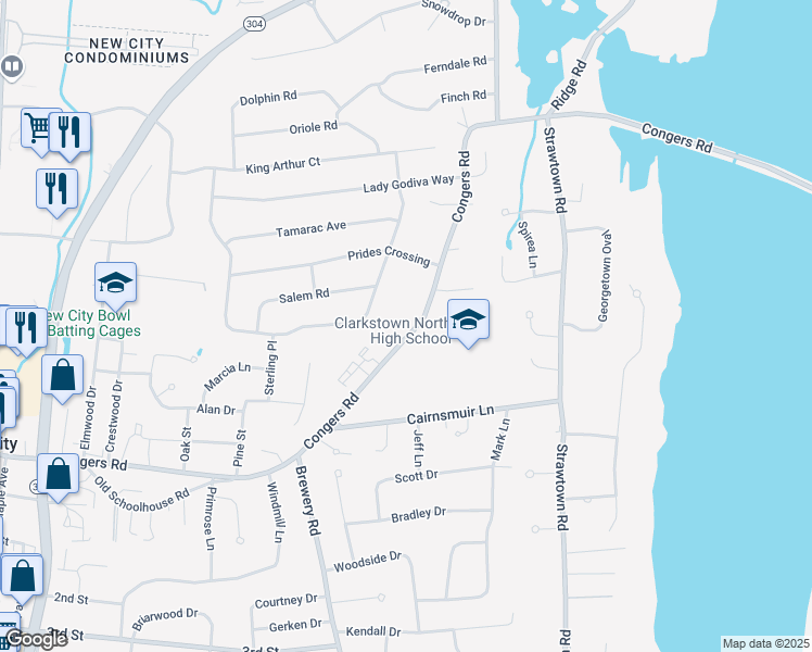 map of restaurants, bars, coffee shops, grocery stores, and more near 234 Congers Road in New City
