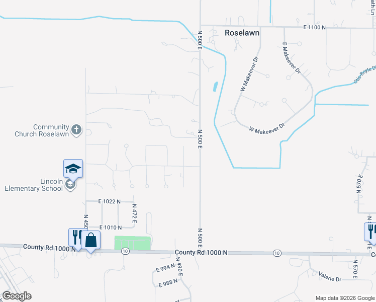 map of restaurants, bars, coffee shops, grocery stores, and more near 10450 N 493 E in De Motte