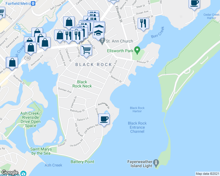map of restaurants, bars, coffee shops, grocery stores, and more near 350 Grovers Avenue in Bridgeport
