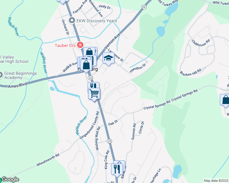map of restaurants, bars, coffee shops, grocery stores, and more near 115 Falcon Ridge Way North in Hamburg