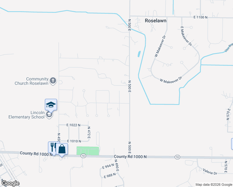 map of restaurants, bars, coffee shops, grocery stores, and more near 10450 N 493 E in De Motte