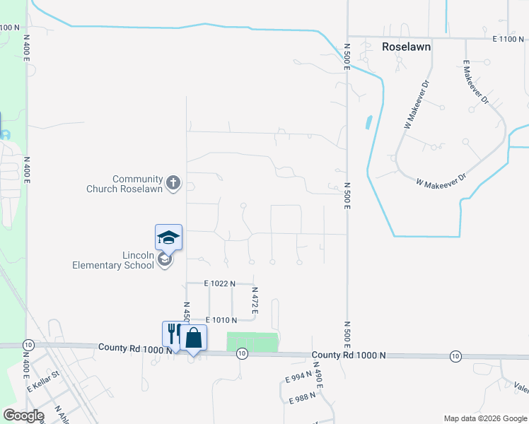 map of restaurants, bars, coffee shops, grocery stores, and more near 10446 North 477 East in De Motte