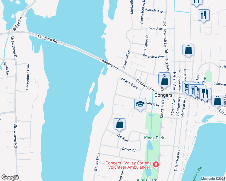 map of restaurants, bars, coffee shops, grocery stores, and more near 28 Waters Edge in Congers