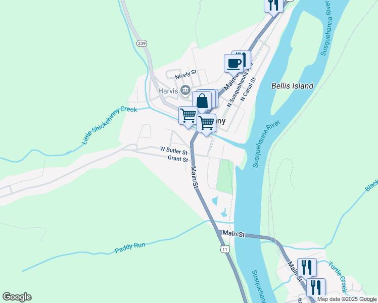 map of restaurants, bars, coffee shops, grocery stores, and more near 56 Main Street in Shickshinny