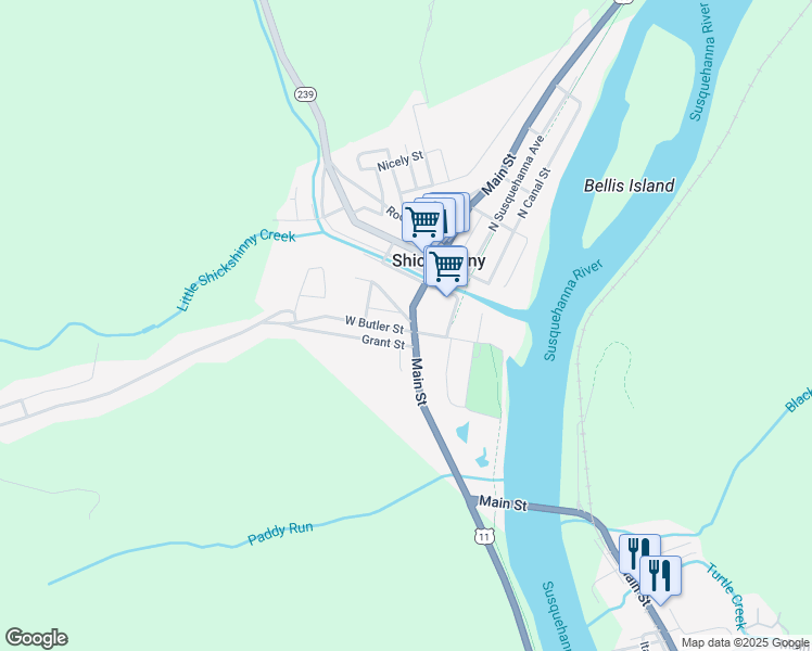 map of restaurants, bars, coffee shops, grocery stores, and more near 56 Main Street in Shickshinny