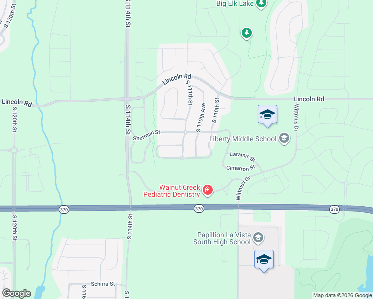 map of restaurants, bars, coffee shops, grocery stores, and more near 10913 South 111th Street in Papillion