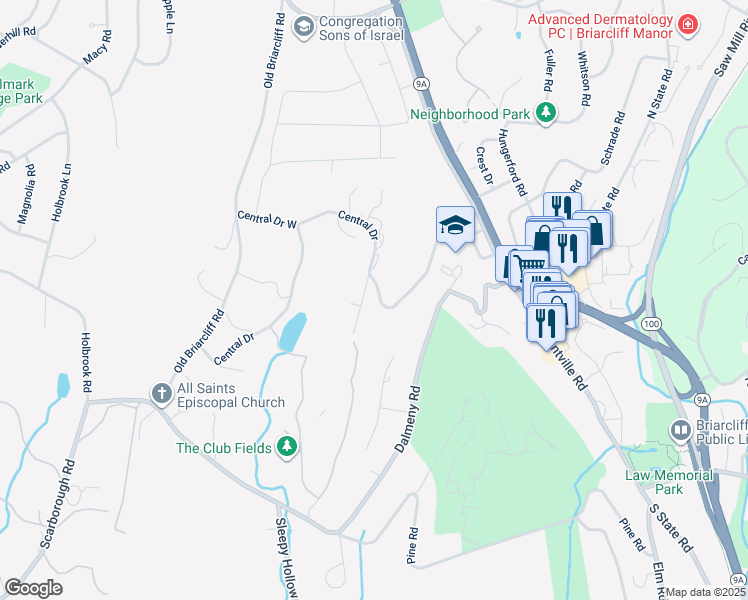 map of restaurants, bars, coffee shops, grocery stores, and more near 7 Lodge Road in Briarcliff Manor