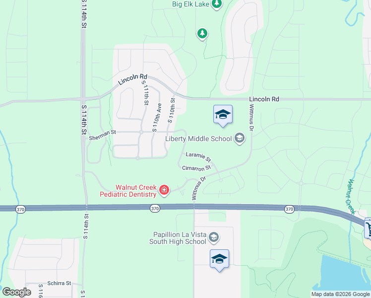 map of restaurants, bars, coffee shops, grocery stores, and more near 10908 South 109th Street in Papillion