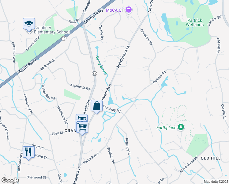 map of restaurants, bars, coffee shops, grocery stores, and more near 400-422 Newtown Avenue in Norwalk