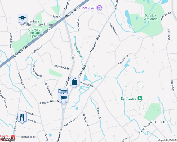 map of restaurants, bars, coffee shops, grocery stores, and more near 400-422 Newtown Avenue in Norwalk